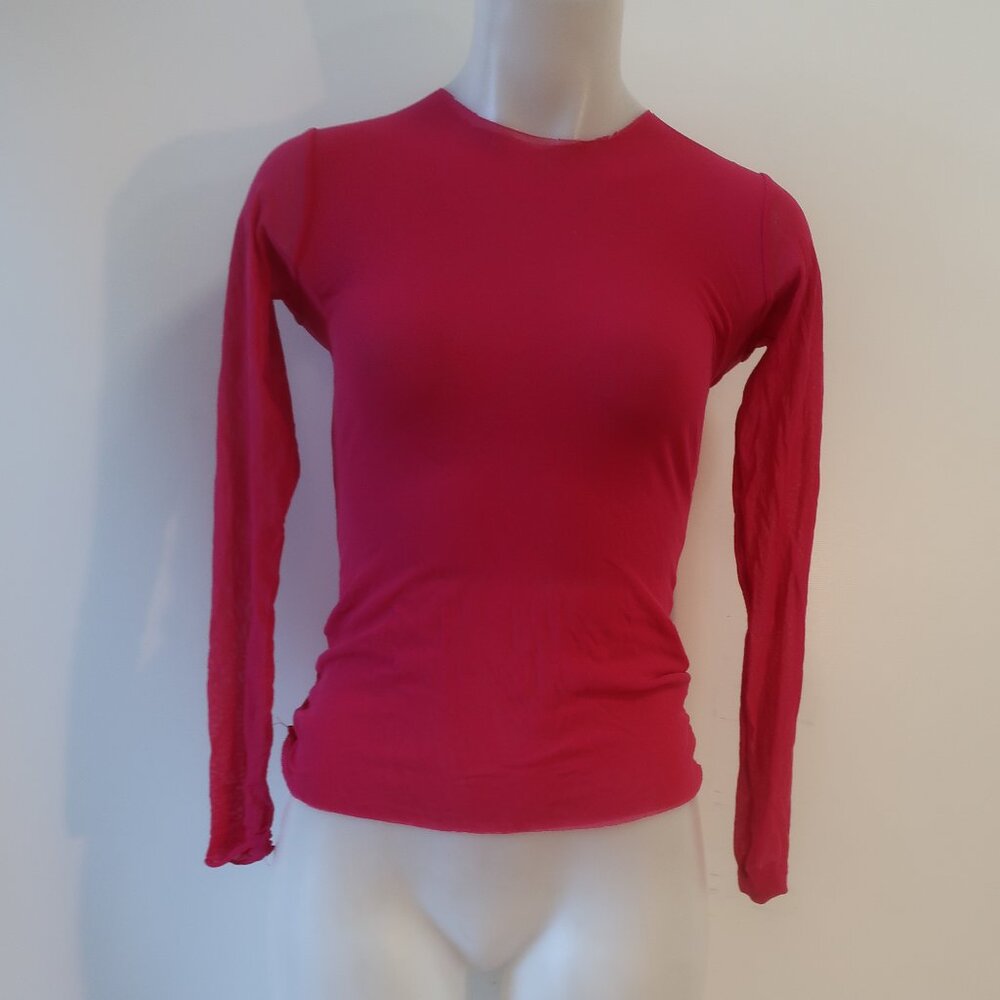 Womens Petit Pois Neon Pink Double Layer Mesh Long Sleeve Top XS - Picture 1 of 5